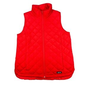 Lands End Red Diamond Quilted Puffer Vest Womens Size M Full Zip Sleeveless